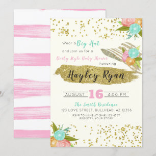 Kentucky Derby Big Hat Rosa & Mint Baby Shower Inbjudningar