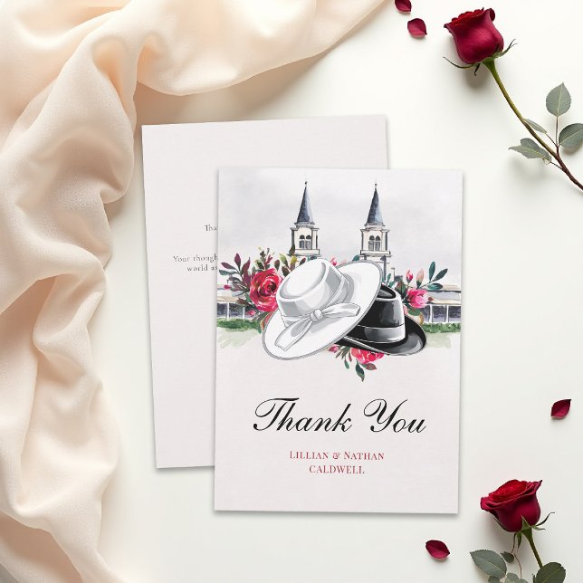 Kentucky Derby Bröllop Brudtrollop Rosor Moderna Tack Kort (kentucky derby thank you card bridal wedding shower template horse racing theme elegant classy)