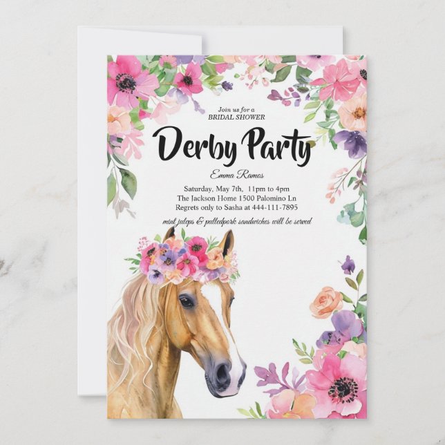 Kentucky Derby Brudtidsfest Inbjudan Akvarell (Framsida)