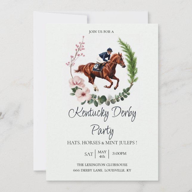 Kentucky Derby Festlighetsinbjudan Blommig Häst Ho Inbjudningar (Framsida)