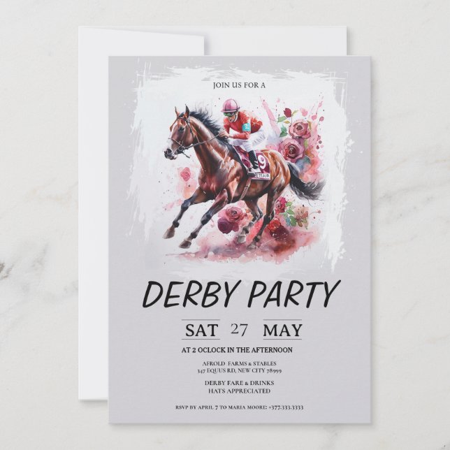 Kentucky Derby Festlighetsinbjudan Vattenfärg Häst Inbjudningar (Framsida)