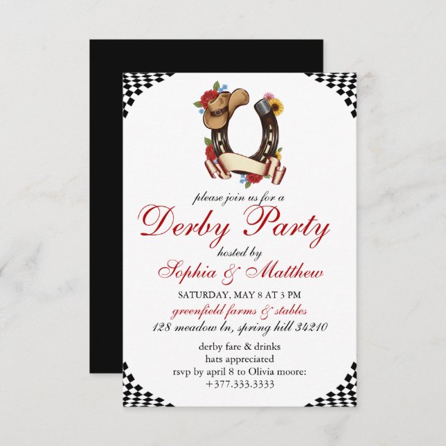 Kentucky Derby Horse Racing Themed Elegant Invite Inbjudningar (Fram/baksida)