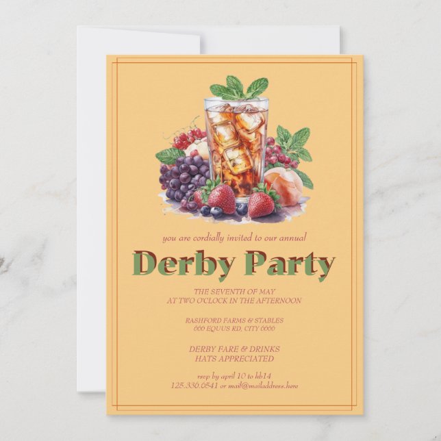 Kentucky Derby Party Invitation Mint Julep Drink H Inbjudningar (Framsida)