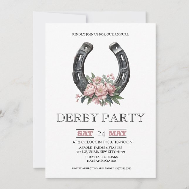 Kentucky Derby Party Invitation Silver Horseshoe P Inbjudningar (Framsida)