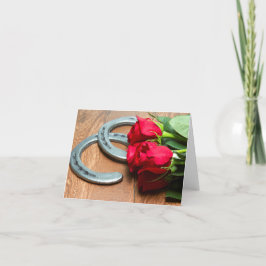 Kentucky Derby röd ros med hästskor på trä Kort