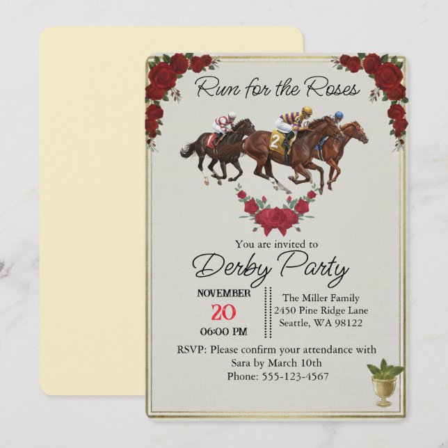 Kentucky Derby Run for the Roses Party Invite Inbjudningar (Fram/baksida)