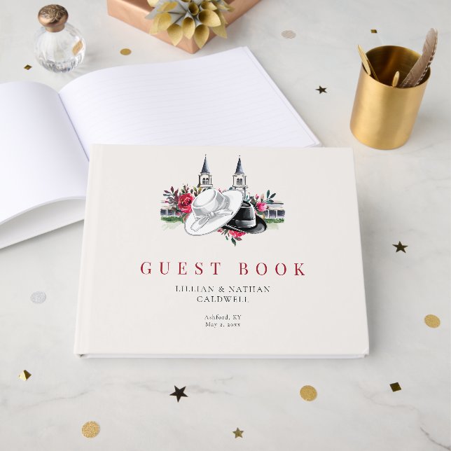 Kentucky Derby Spires Bröllop Brudtärna Rosor Gästböcker (Framsida Öppen)