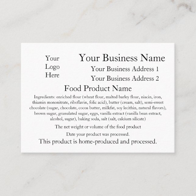 Kentucky hem- bagarekort visitkort (Framsida)