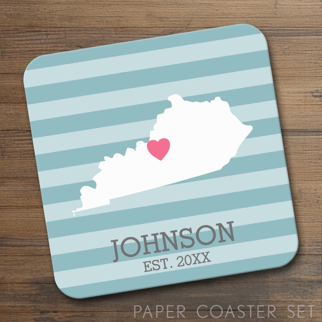 Kentucky Hemstatskarta - Anpassade Bröllopsnamn Underlägg Papper Kvadrat (Custom Coaster)