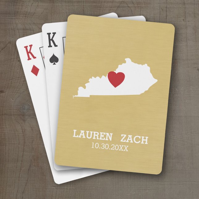 Kentucky Home State Karta - Personligt bröllp Namn Casinokort (Personalized Playing Cards with a State Map, Movable Heart and Name)