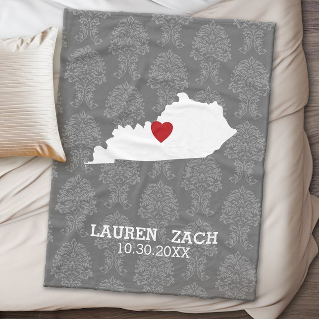 Kentucky Home State Karta - Personligt bröllp Namn Fleecefilt (State Personalized Fleece Blanket)