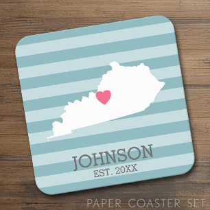 Kentucky Home State Karta - Personligt bröllp Namn Underlägg Papper Kvadrat