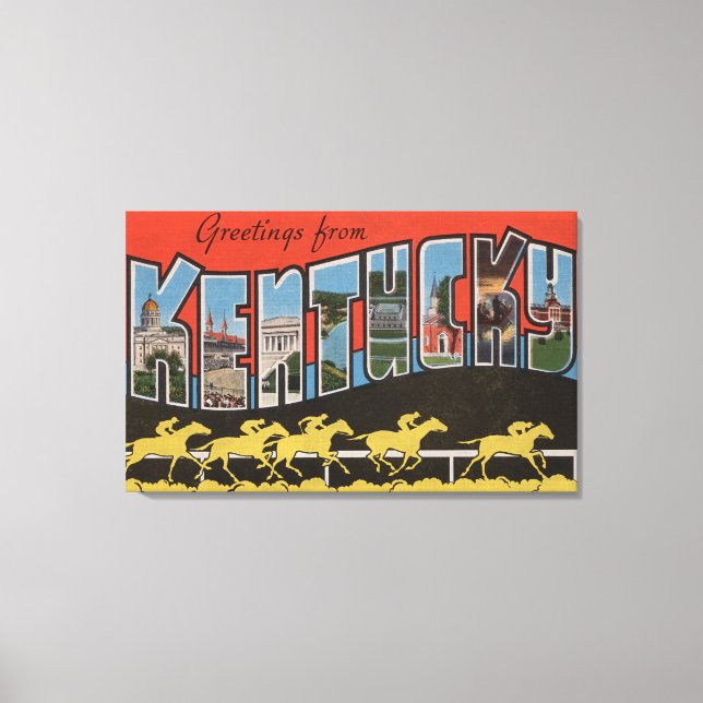 Kentucky (Horse Tävling Scene) - Stor Brev Scene Canvastryck (Framsida)