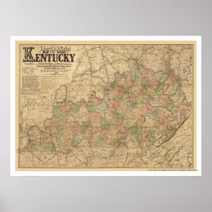Kentucky järnvägkarta 1863 poster