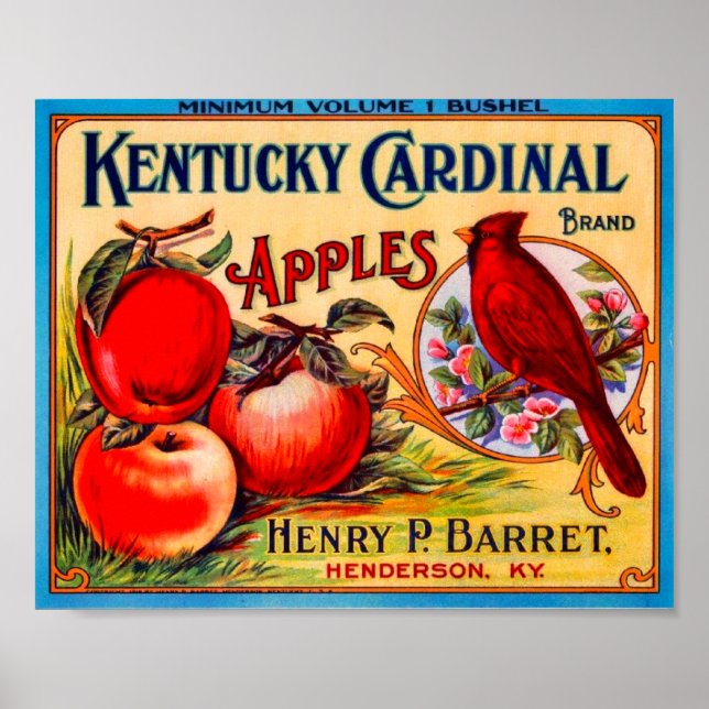 Kentucky Kardinal Vintage Fruit Låda-etikett Poster (Framsidan)