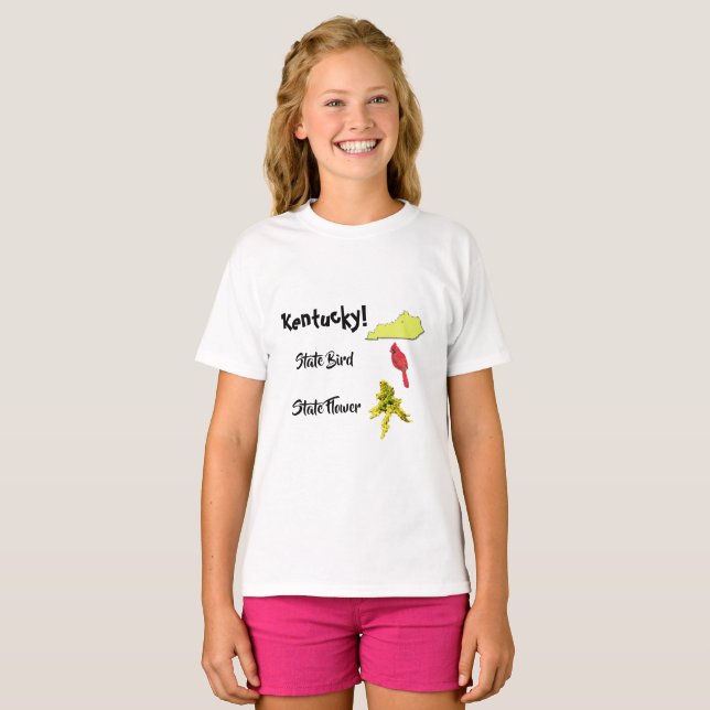 Kentucky Karta Statens Fågel & Blomma T Shirt (Hel framsida)