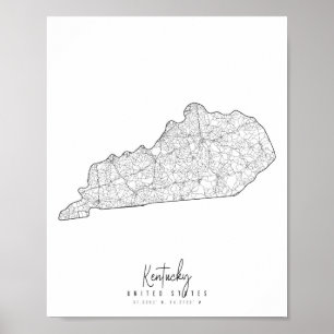 Kentucky Minimal Street Karta Poster
