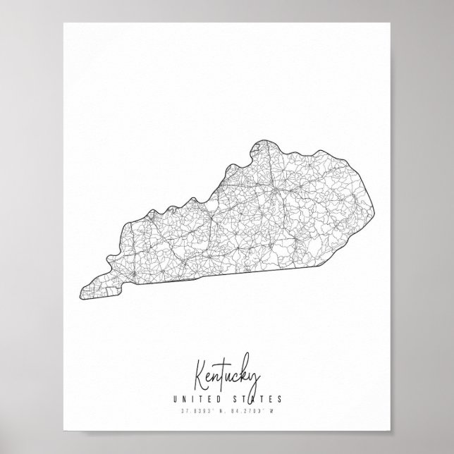 Kentucky Minimal Street Karta Poster (Framsidan)