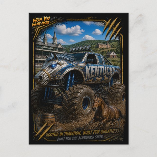 Kentucky Monster Truck Terräng Konst Vykort (Framsida)