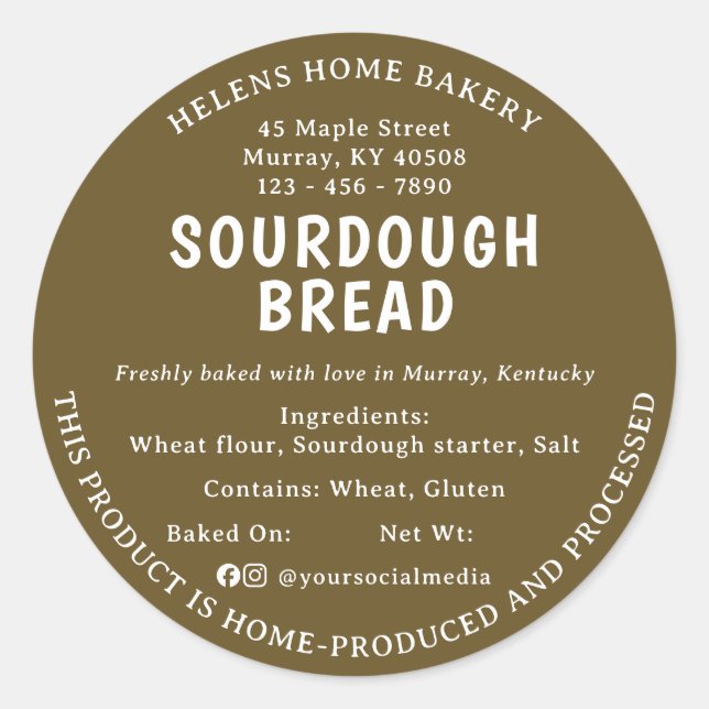 Kentucky Senap Brun Sourdough Bröd Etikett (Framsida)
