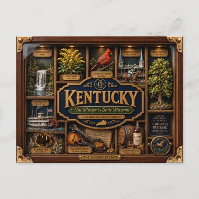 Kentucky Shadow Box 3D Figurin Delstat Vykort (Framsida)