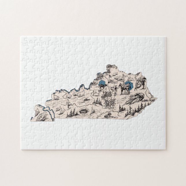 Kentucky Shaped Kentuckian Vintage Bild Karta Pussel (Horisontell)