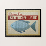 Kentucky Sjö Fish Vintage resor Pussel<br><div class="desc">Hälsning från Kentucky Sjö vintage resor har en roligt blå fisk med röda accenter och en reflex på 1960-talet.</div>