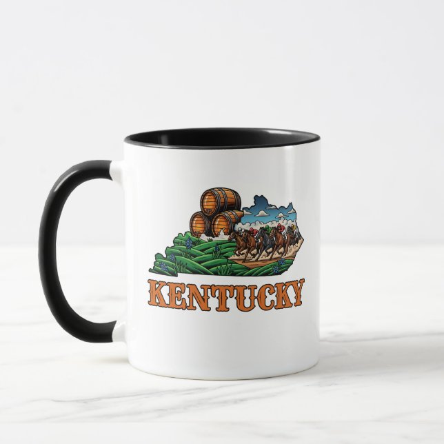 Kentucky State Disline Tattoo Stil Horse Bourbon Mugg (Vänster)