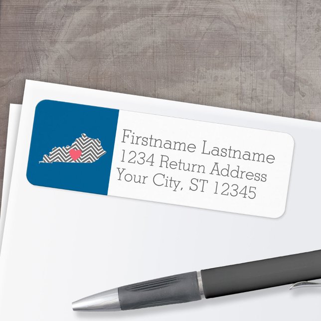 Kentucky State Karta med Anpassningsbar Heart och  Returadress Etikett (Custom Return Address Label)