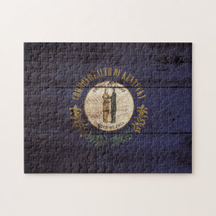 Kentucky statlig flagga på gammalt Wood korn Pussel