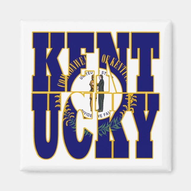 Kentucky statlig flagga text magnet (Framsidan)