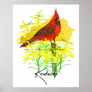 Kentucky Statsform Kardinalfågel Guldros Poster