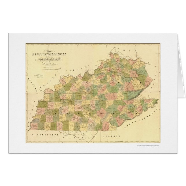Kentucky & Tennessee järnvägkarta 1839 Hälsningskort (Framsidan Horizontal)