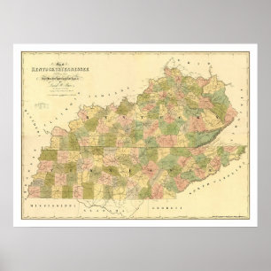Kentucky & Tennessee Railroad Karta 1839 Poster