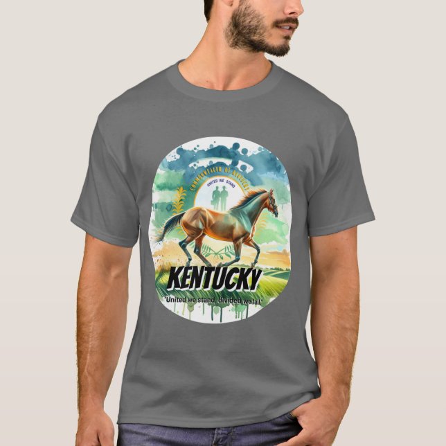 Kentucky Thoroughbred Horse State Animal Watercolo T Shirt (Framsida)