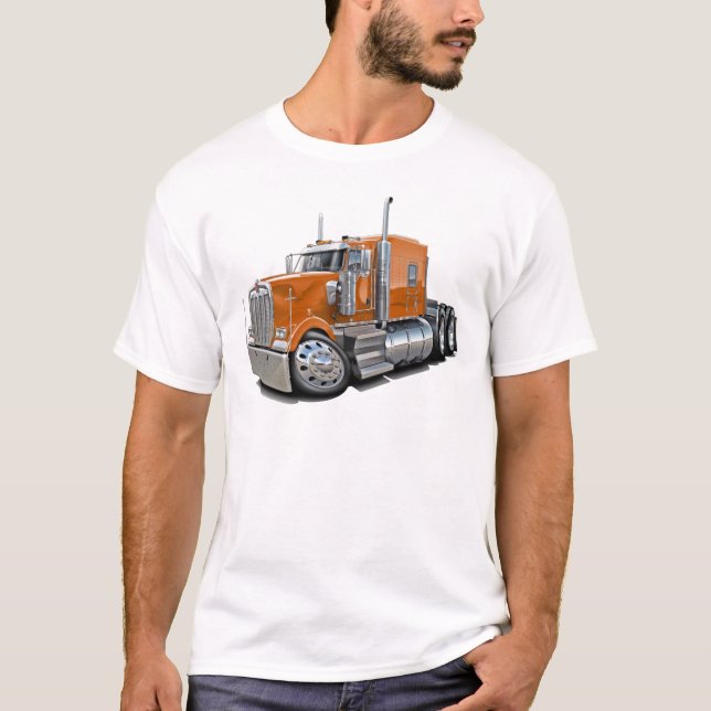 Kenworth w900 orange lastbil tee shirt (Framsida)
