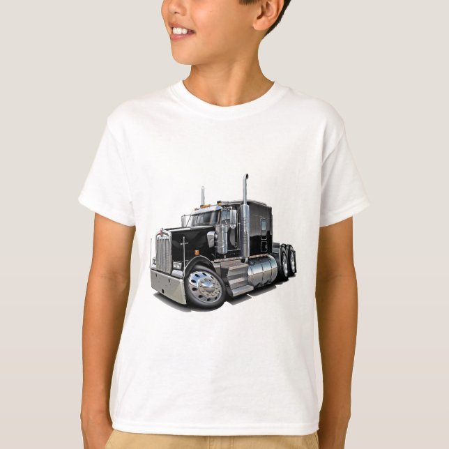 Kenworth w900 svartlastbil t-shirt (Framsida)