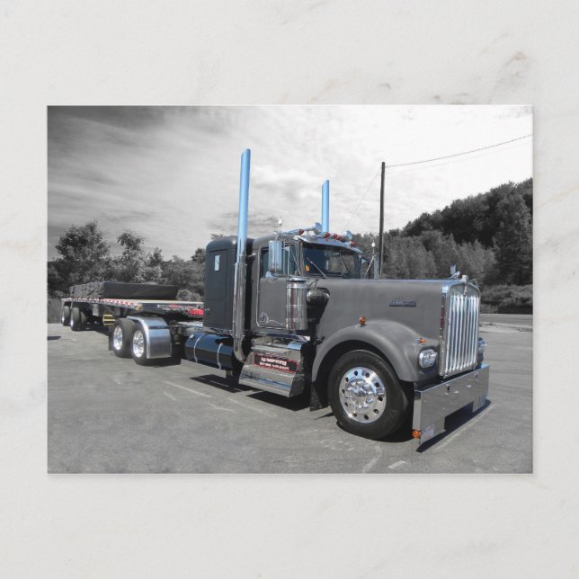 Kenworth W900A Flatbed Postcard Vykort (Framsida)