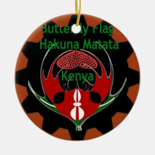 Kenya Butterfly Flagga Art - Hakuna Matata Patriot Julgransprydnad Keramik