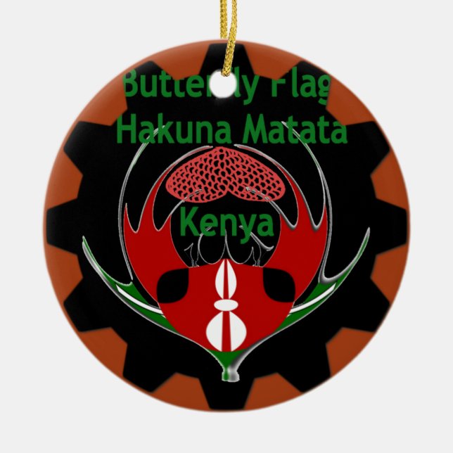 Kenya Butterfly Flagga Art - Hakuna Matata Patriot Julgransprydnad Keramik (Framsidan)