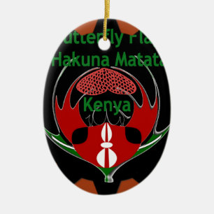 Kenya Butterfly Flagga Art - Hakuna Matata Patriot Julgransprydnad Keramik