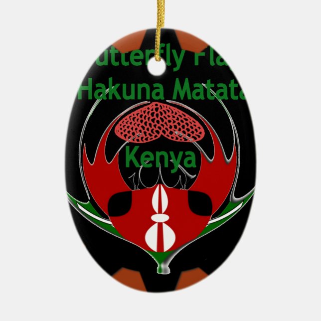 Kenya Butterfly Flagga Art - Hakuna Matata Patriot Julgransprydnad Keramik (Framsidan)