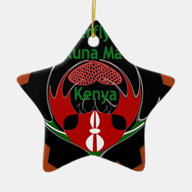 Kenya Butterfly Flagga Art - Hakuna Matata Patriot Julgransprydnad Keramik (Framsidan)