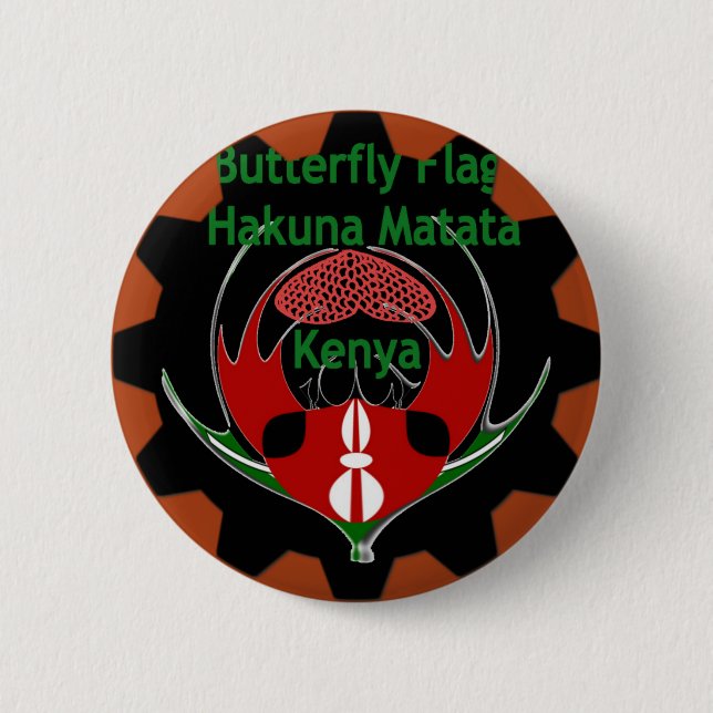 Kenya Butterfly Flagga Art - Hakuna Matata Patriot Knapp (Framsida)