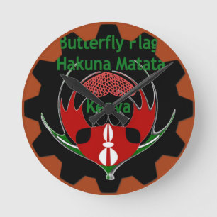 Kenya Butterfly Flagga Art - Hakuna Matata Patriot Rund Klocka