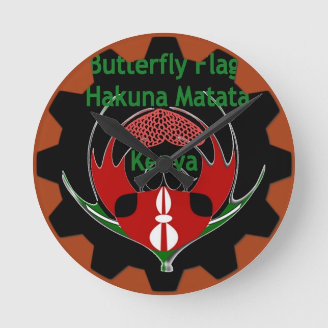 Kenya Butterfly Flagga Art - Hakuna Matata Patriot Rund Klocka (Framsida)