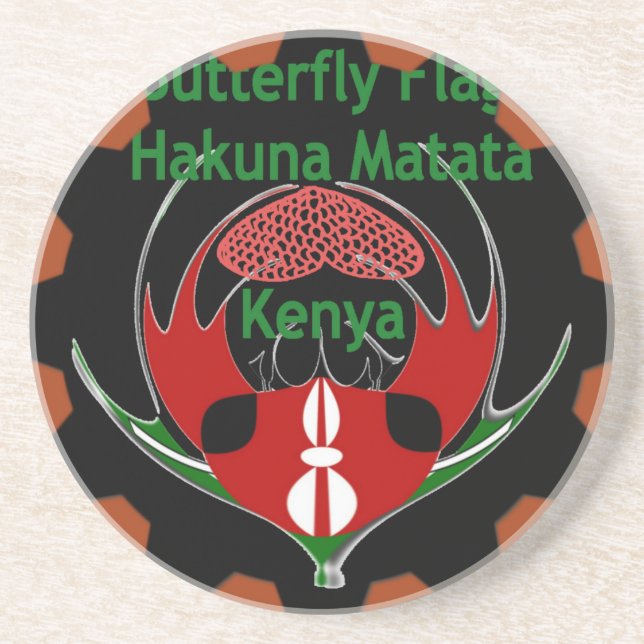 Kenya Butterfly Flagga Art - Hakuna Matata Patriot Underlägg Sandsten (Framsidan)