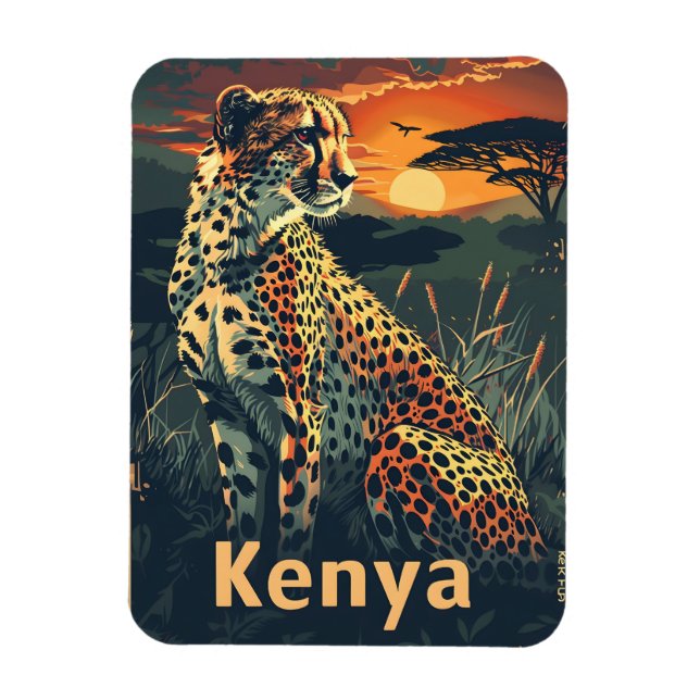Kenya Cheeatah sunset Magnet (Vertikal)
