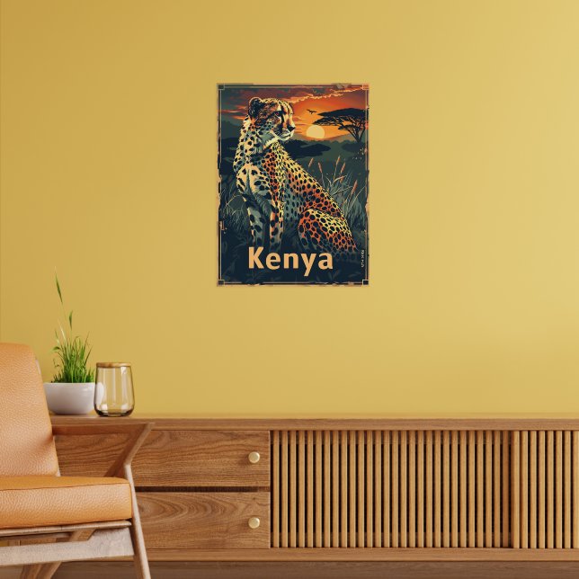 Kenya Cheeatah sunset Poster (Vardagsrum 2)