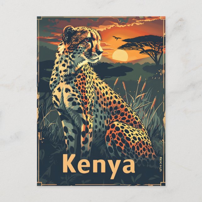 Kenya Cheeatah sunset Vykort (Framsida)